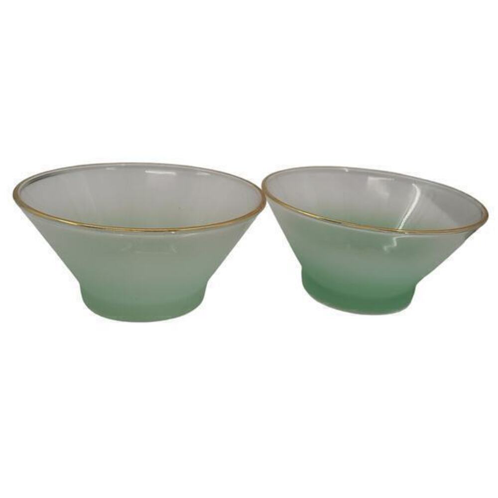 Blendo Ombre Green Gold Rim Vintage Glass  Dessert‎ Bowls